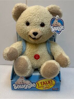 Vintage Rare Talking Snuggle Plush Bear With Backpack NIB 15”
